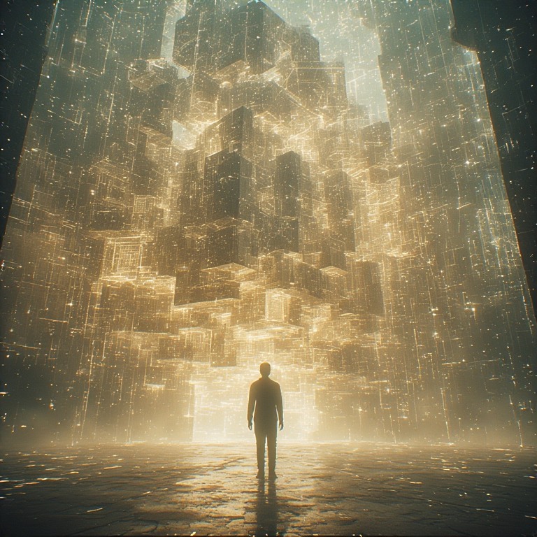 Layered AI-native architecture with a human figure.